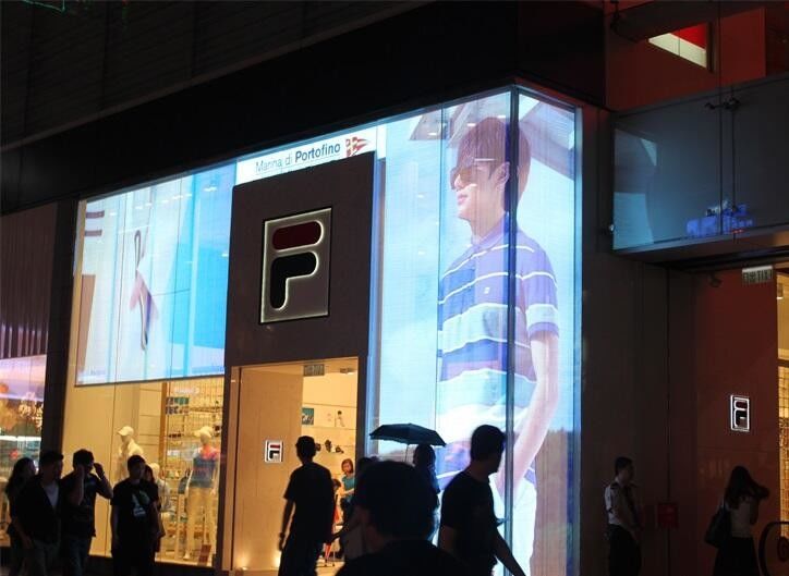 โฆษณากลางแจ้งหน้าจอ LED โปร่งใส 16384 จุดสำหรับห้างสรรพสินค้าโรงงานเซินเจิ้น